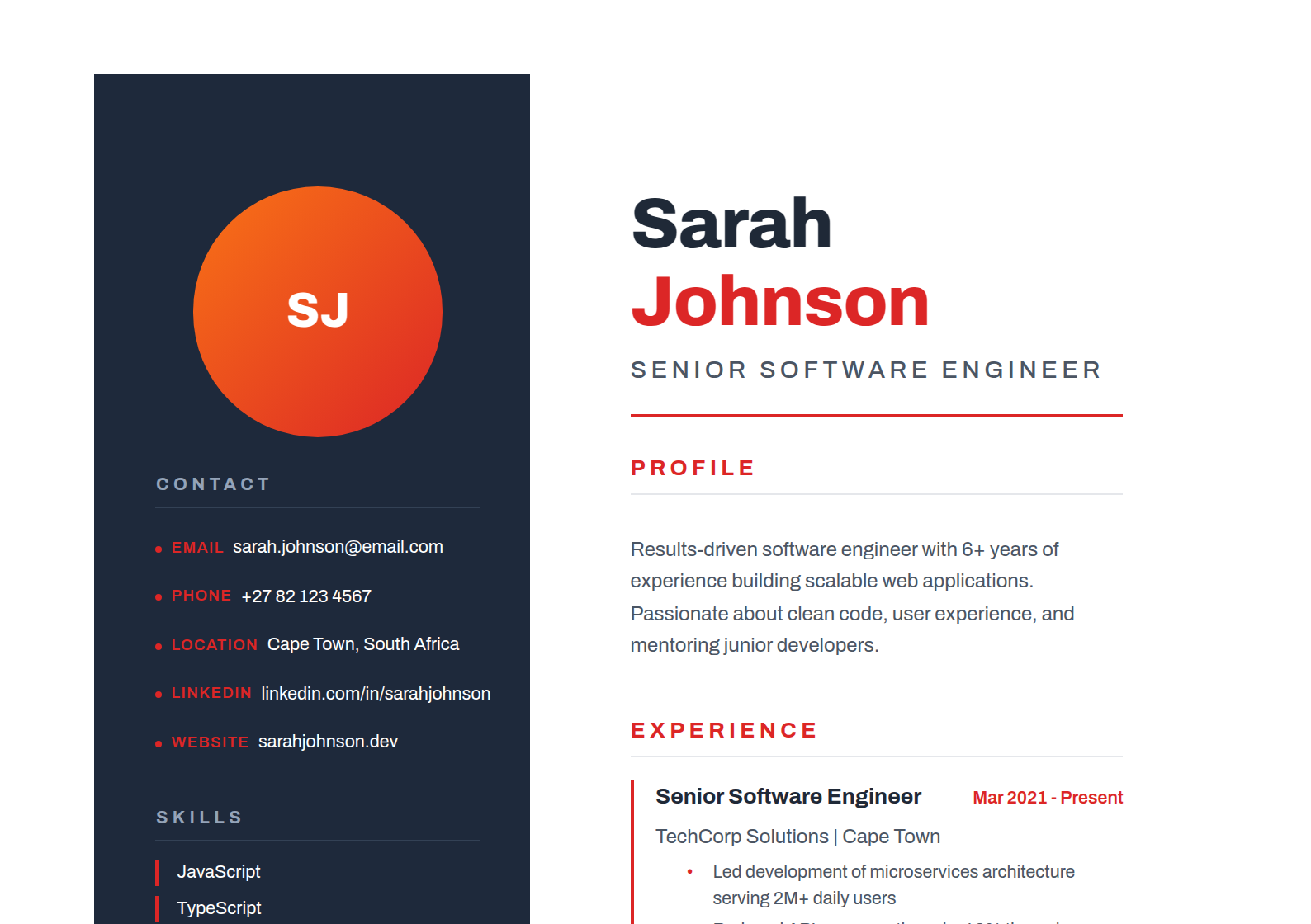 Creative CV template preview