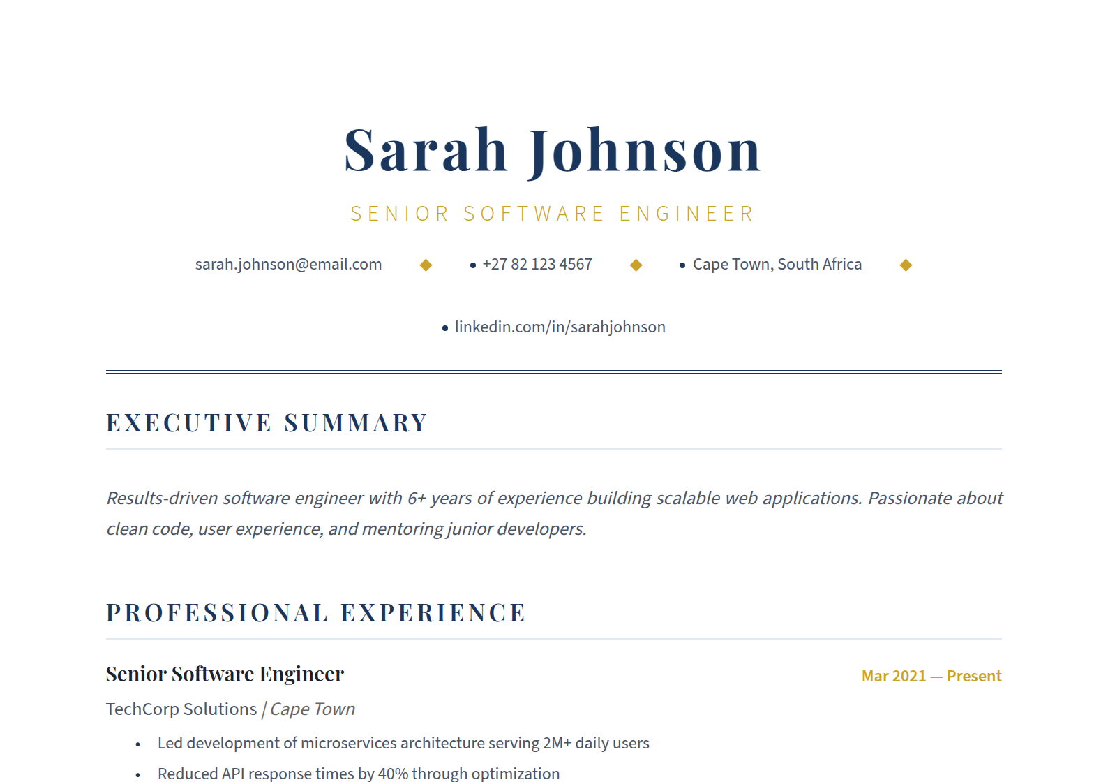 Executive CV template preview
