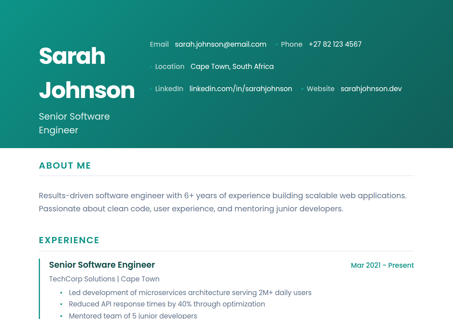 Modern CV template preview